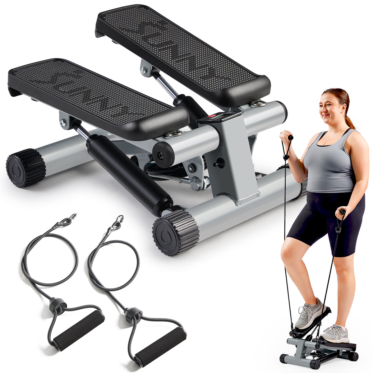 Mini Stepper with Resistance Bands Step Machine w/ LCD Monitor